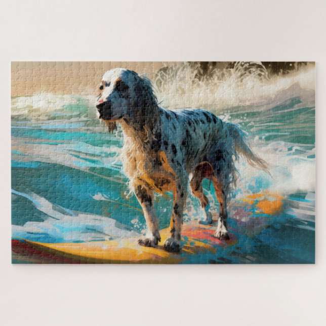 Puzzle Pintura de surf en English Setter Beach (Horizontal)