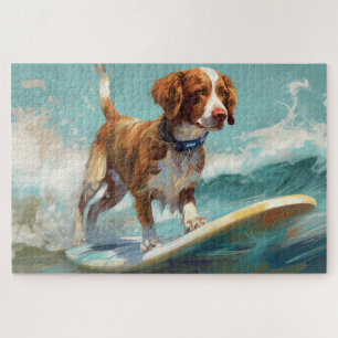 Puzzle Pintura de surf en la playa con Brittany Spaniel