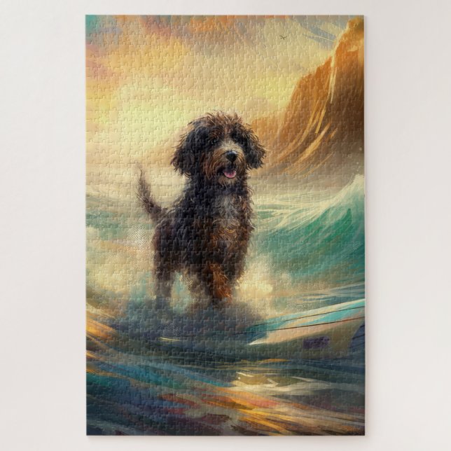 Puzzle Pintura de surf en la playa de Bernedoodle (Vertical)