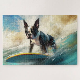 Puzzle Pintura de surf en la playa de Boston Terrier