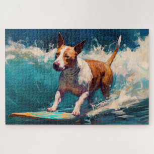 Puzzle Pintura de surf en la playa de Bull Terrier