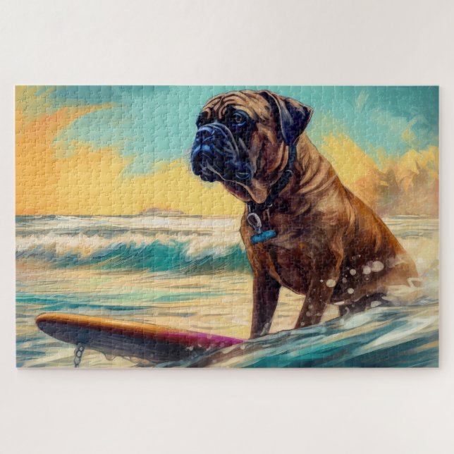 Puzzle Pintura de surf en la playa de Bullmastiff (Horizontal)