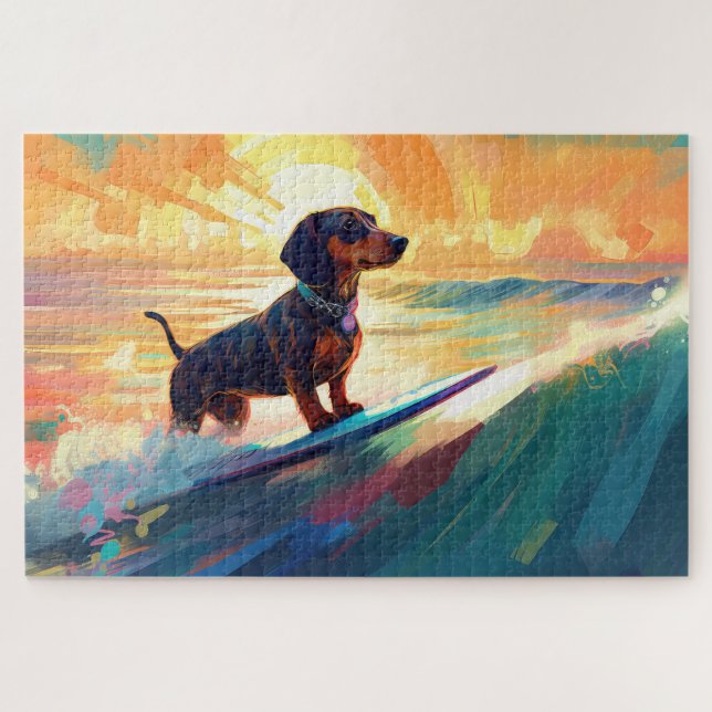 Puzzle Pintura de surf en la playa de Dachshund (Horizontal)