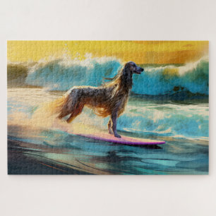 Puzzle Pintura de Surf en la Playa de Lebrel Afgano