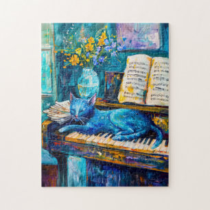 Puzzle Pintura de un gato durmiendo en el piano