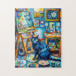 Puzzle Pintura de un gato en el estudio de Painter