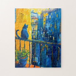 Puzzle Pintura de un gato en el tren de Balcony viendo la