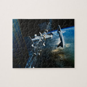 Puzzle Pintura de una estación espacial sobre la Tierra