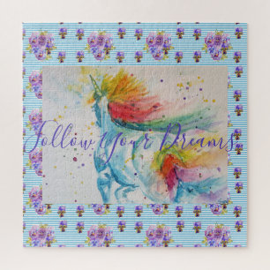 Puzzle Pintura de Unicornio Sigue tus Sueños Acuarela