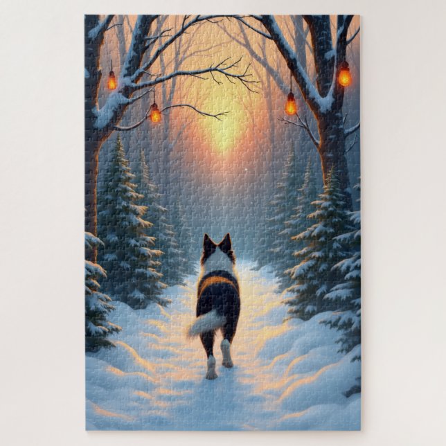 Puzzle Pintura de vacaciones de Border Collie caminando e (Vertical)