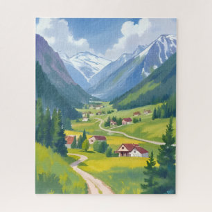 Puzzle Pintura de viaje de montañas de acuarela de los Al