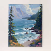 Pintura de viaje en acuarela del oleaje del lago T