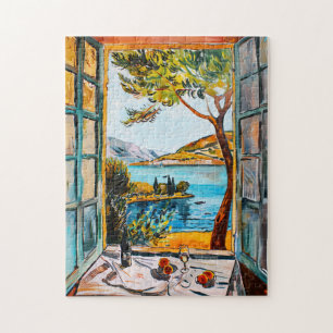 Puzzle Pintura del desayuno en la vista de la ventana del
