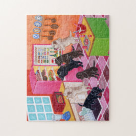 Puzzle Pintura del fiesta de la cocina de Labrador