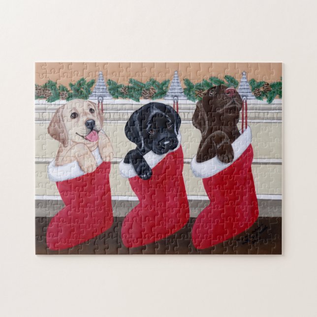 Puzzle Pintura del navidad de los perritos del labrador (Horizontal)