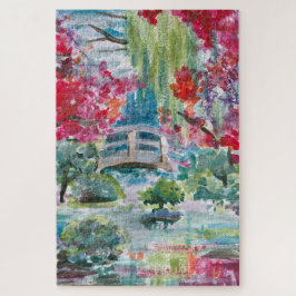 Puzzle Pintura del puente sobre el estanque del jardín de