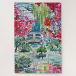 Puzzle Pintura del puente sobre el estanque del jardín de