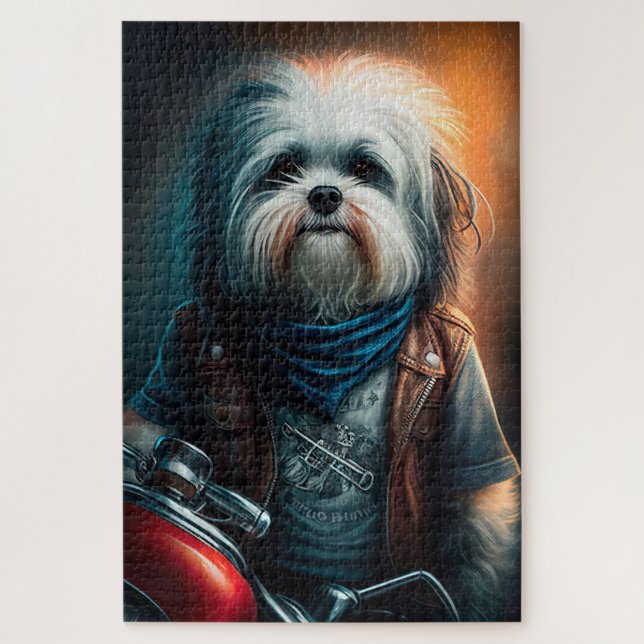 Puzzle Pintura digital de perro Havanés en bicicleta (Vertical)