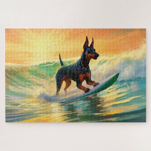Puzzle Pintura Doberman Beach Surfing (Horizontal)