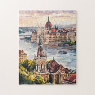 Puzzle Pintura en acuarela antigua de Budapest Hungría