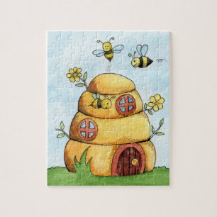 Puzzle Pintura en acuarela de abejas y colmena