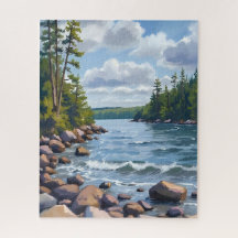 Pintura en Acuarela de la Tranquila Orilla del Lag