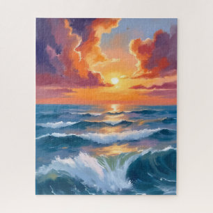 Puzzle Pintura en acuarela del atardecer del mar brillant