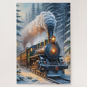 Puzzle Pintura escénica del Viejo Tren Invierno