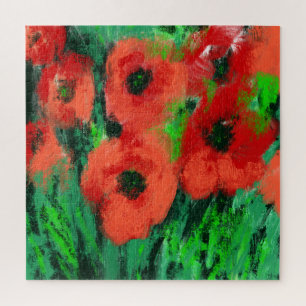 Puzzle Pintura floral de amapolas rojas abstractas