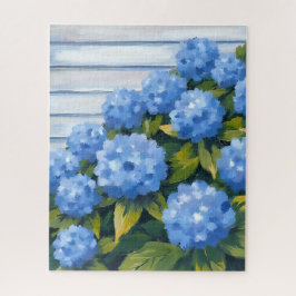 Puzzle Pintura floral de hortensias azules arbustos