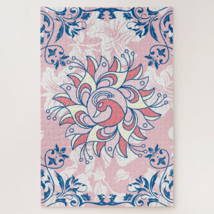 Puzzle Pintura floral rosa de Rangoli