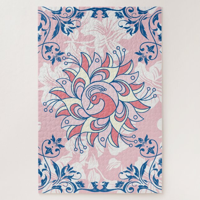 Puzzle Pintura floral rosa de Rangoli (Vertical)