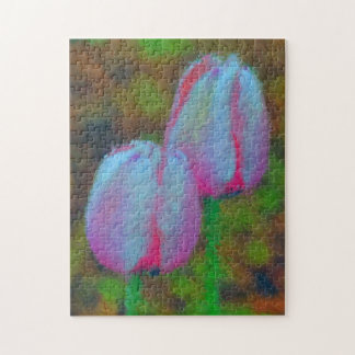Puzzle Pintura impresionista con flores de tulipanes rosa