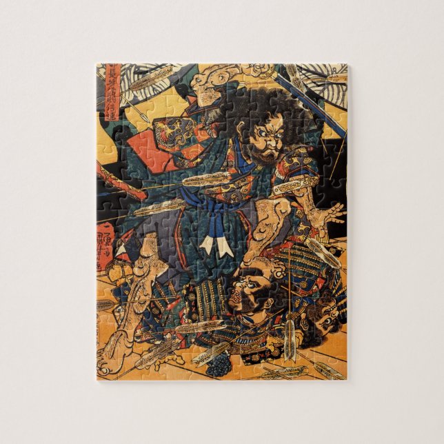 Puzzle Pintura japonesa del samurai que lucha c.1800s (Vertical)