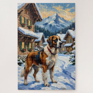 Puzzle Pintura Navideña Alpina Vintage de San Bernardo