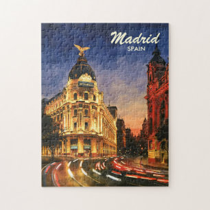 Puzzle Pintura nocturna de Madrid España en acuarela del