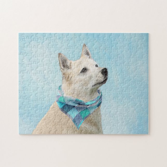 Puzzle Pintura noruega de Buhund - Arte original de perro (Horizontal)