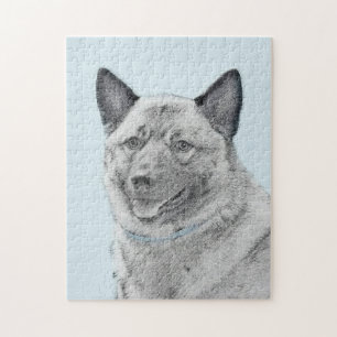Puzzle Pintura noruega de elkhound - Arte original del pe