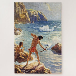 Puzzle Pintura occidental de N C Wyeth “First Maine Fishe