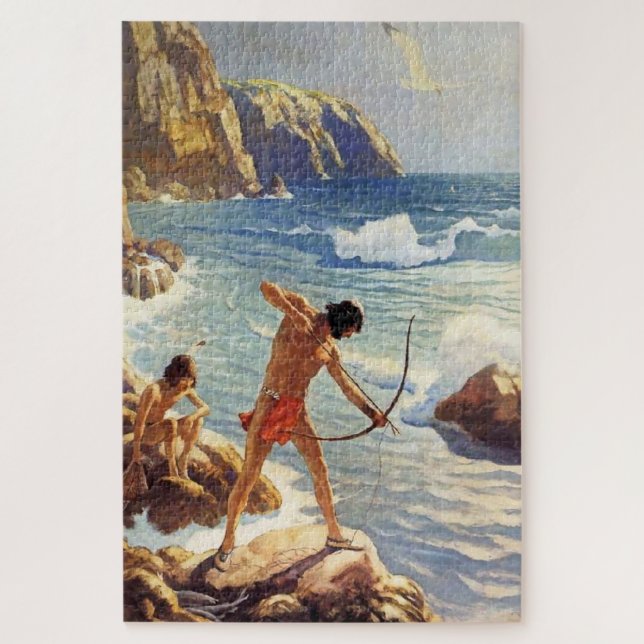 Puzzle Pintura occidental de N C Wyeth "Primeros pescador (Vertical)