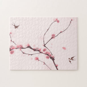 Puzzle Pintura oriental del estilo, flor de cerezo