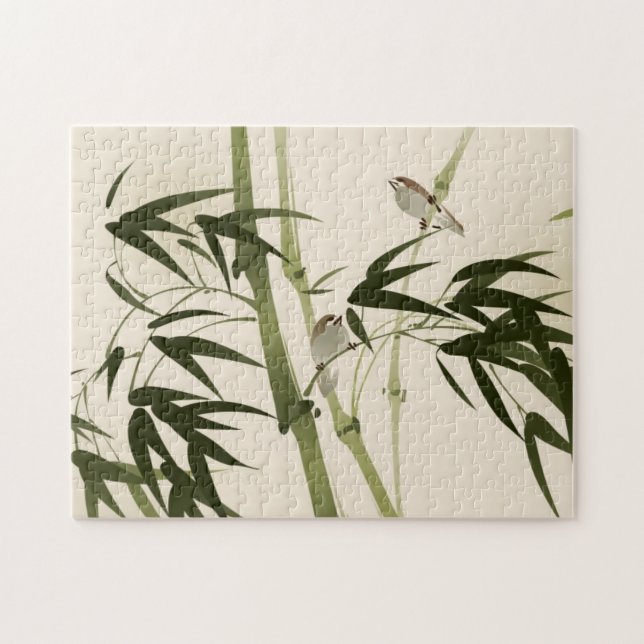 Puzzle Pintura oriental del estilo, ramas de bambú (Horizontal)