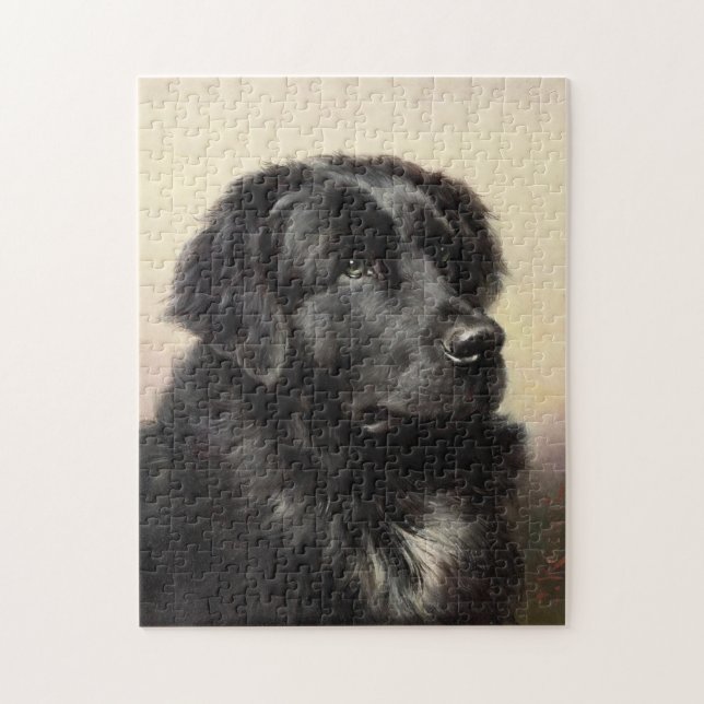 Puzzle Pintura realista vintage de perro de Terranova (Vertical)