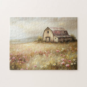 Puzzle Pintura rústica de campo de flores silvestres en e
