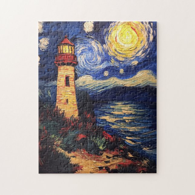 Puzzle Pintura Starry Night Lighthouse (Vertical)