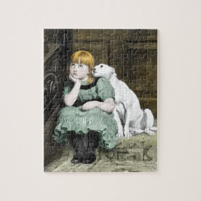Puzzle Pintura victoriana Chica Adorativo del perro (Vertical)