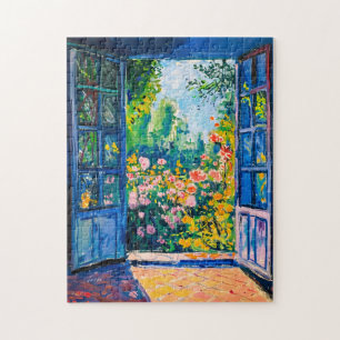 Puzzle Pintura Vista de terraza de jardín de flores