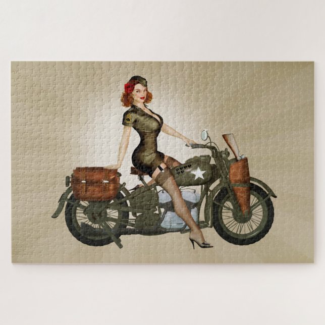Puzzle Pinup de la motocicleta del Ejército Sgt Davidson (Horizontal)