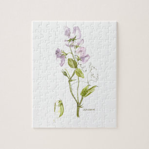 Puzzle Pío morado y verde dulce con flor acuarela