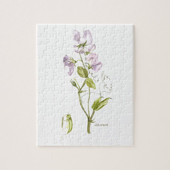 Puzzle Pío morado y verde dulce con flor acuarela (Vertical)